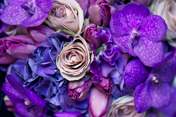 close detail of purple florals - wedding photo by top Philadelphia based wedding photographers Langdon Photography